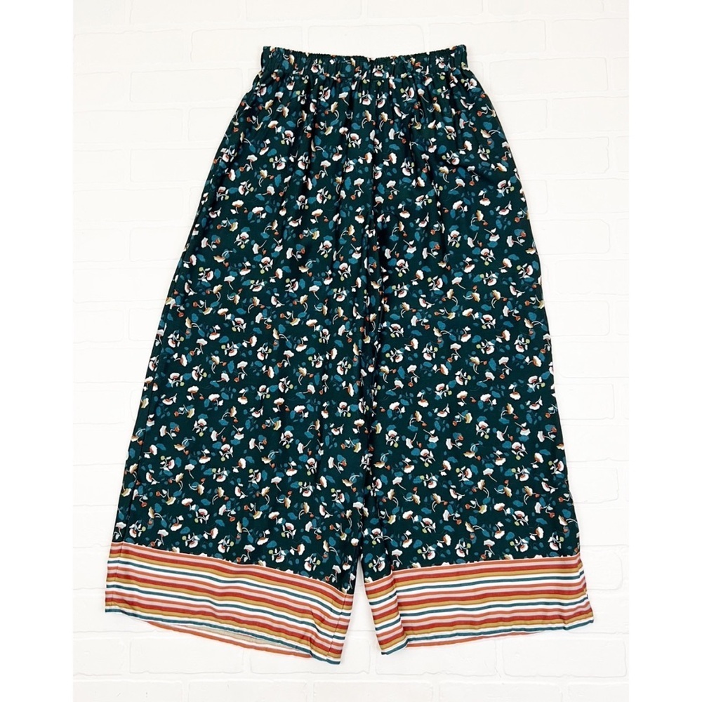 The Be Brand Floral Wide Leg Pull On Pants With Pockets Green Size Large